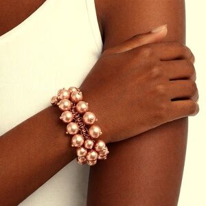 JCREW rose gold pearl stretchy bracelet gift Easter Mother’s Day NEW Fits All